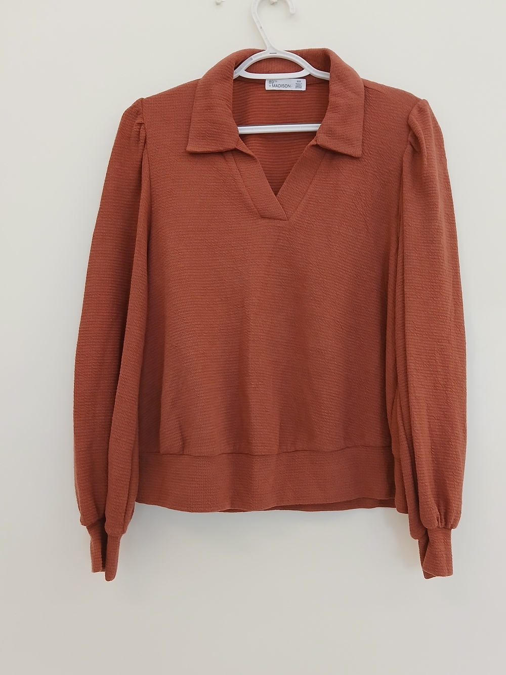 Madison Burnt Orange Collared V-Neck Sweater